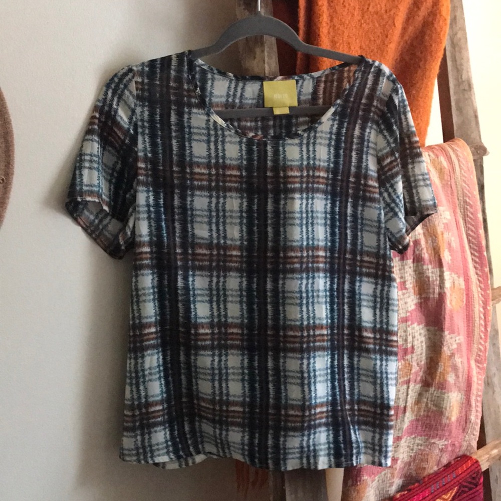 ANTHROPOLOGIE plaid Maeve top with unique back
